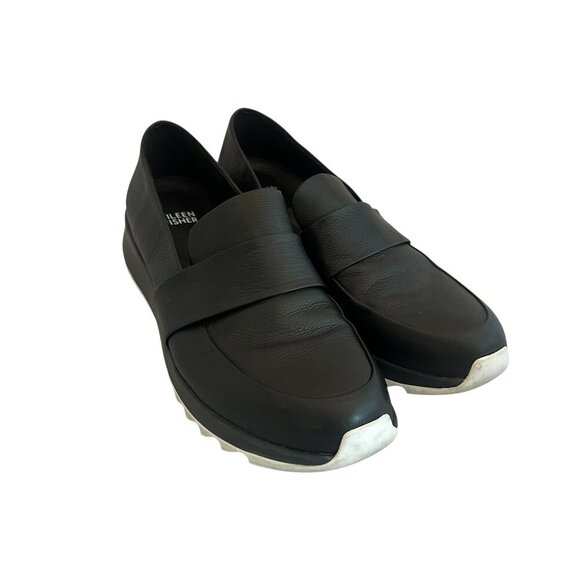 Eileen Fisher Black Leather Loafers Slip-On Shoes Flats Comfort Size 9 Women's - Picture 1 of 11